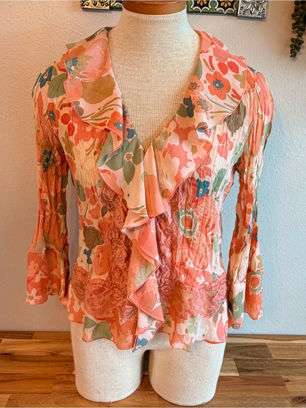 Whimsical crinkle pleated blouse y2k size small